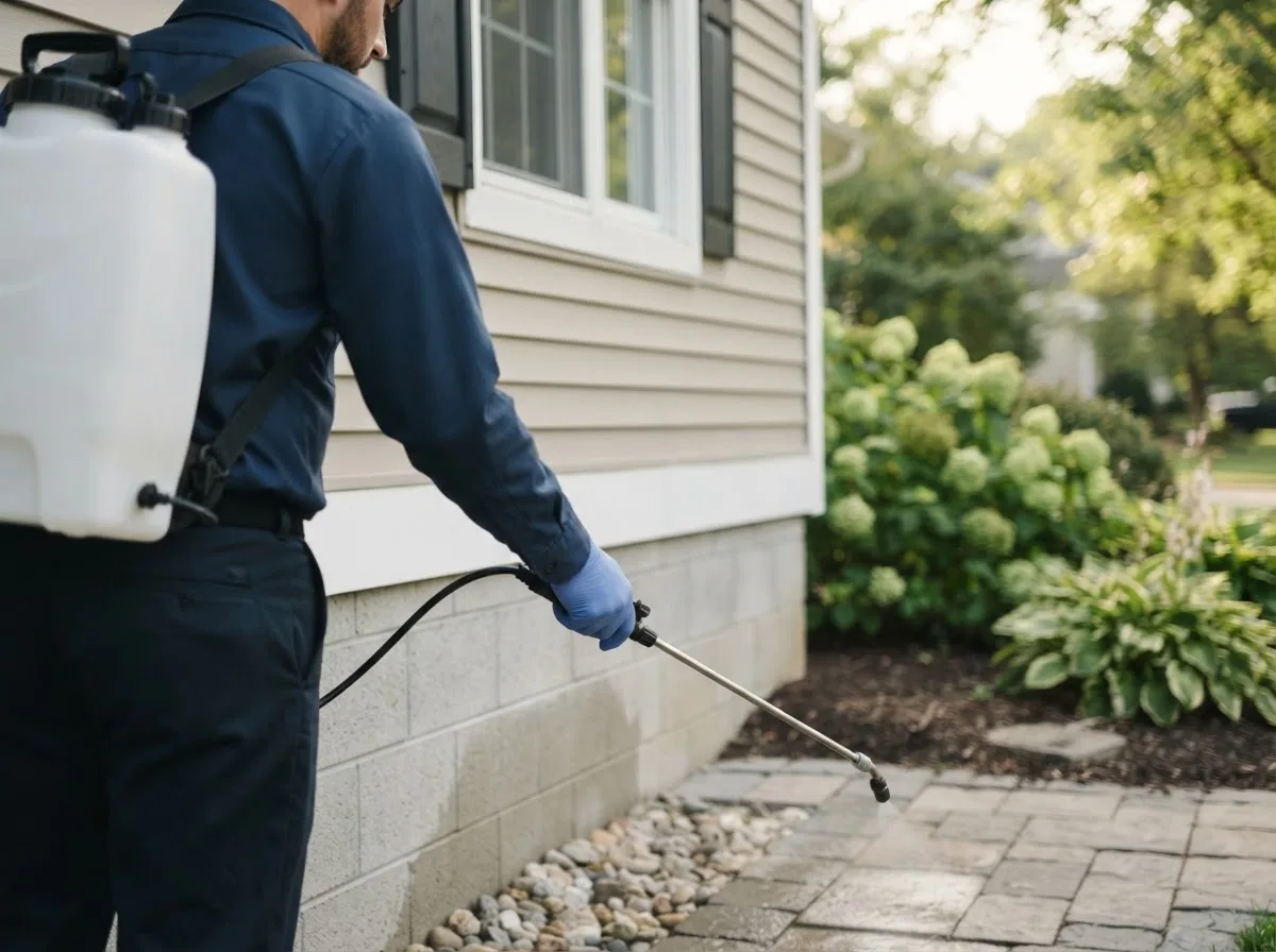 Pest control technician inspecting a home in Monroe, OR